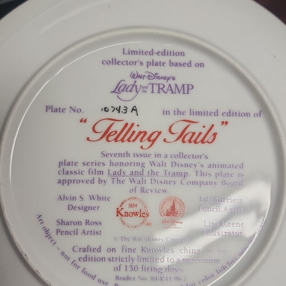 Edwin M Knowles Fine China Plate - Disney Edition Lady And The Tramp - Picture 2 of 2